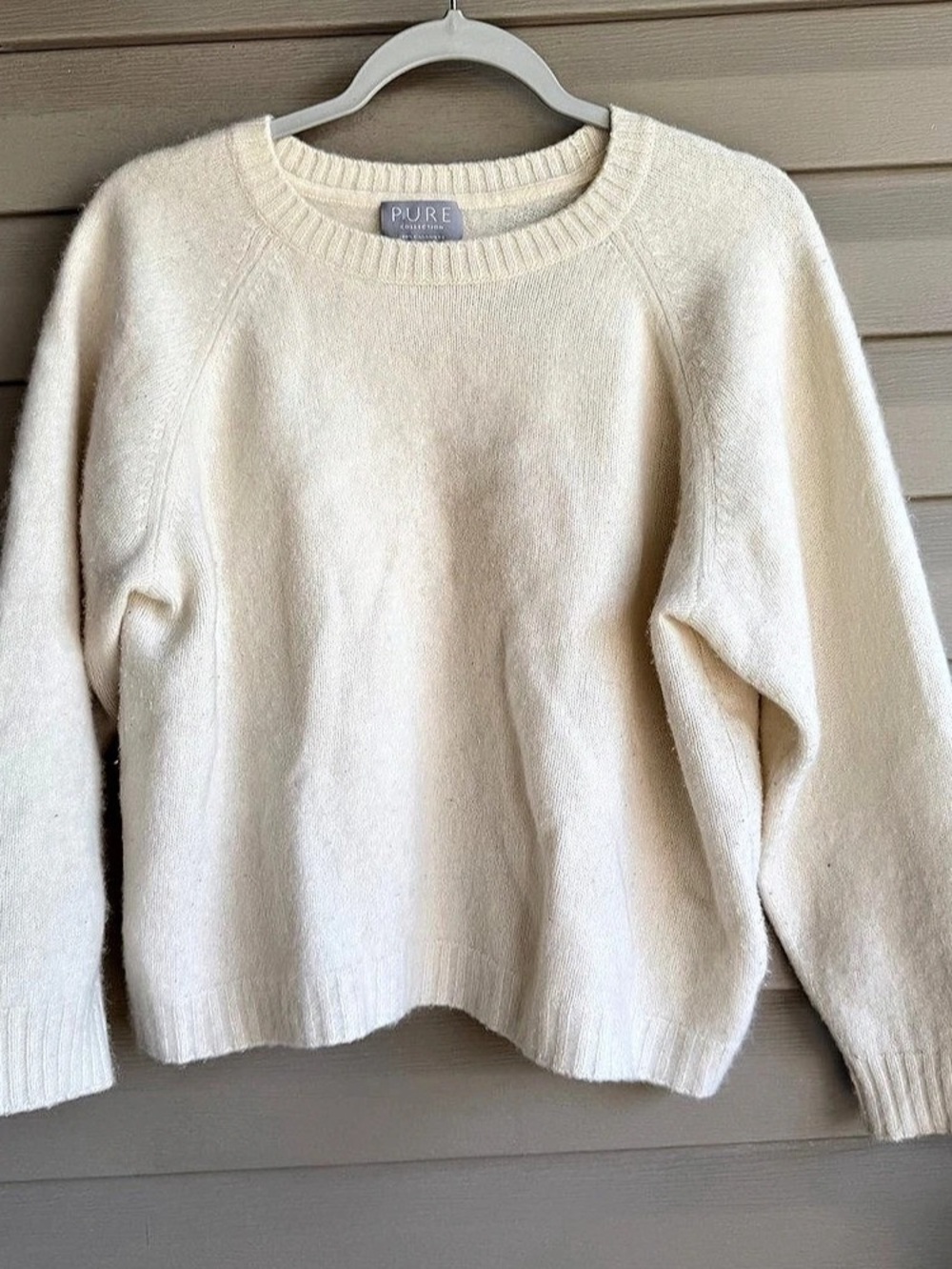 Pure Collection Cream 100% Cashmere Raglan Crewneck Sweater Size US 14/16